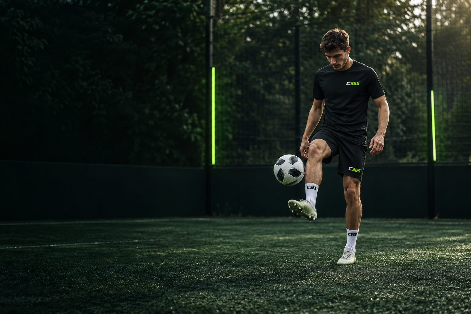 Football player practising ball control